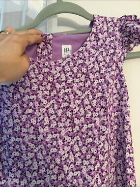 GAP Purple Floral Flutter-Sleeve Dress